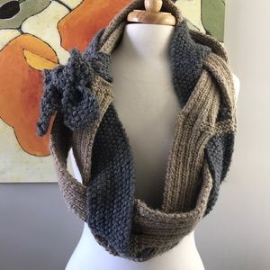 Rare challah infinity hand knit scarf grey & taupe